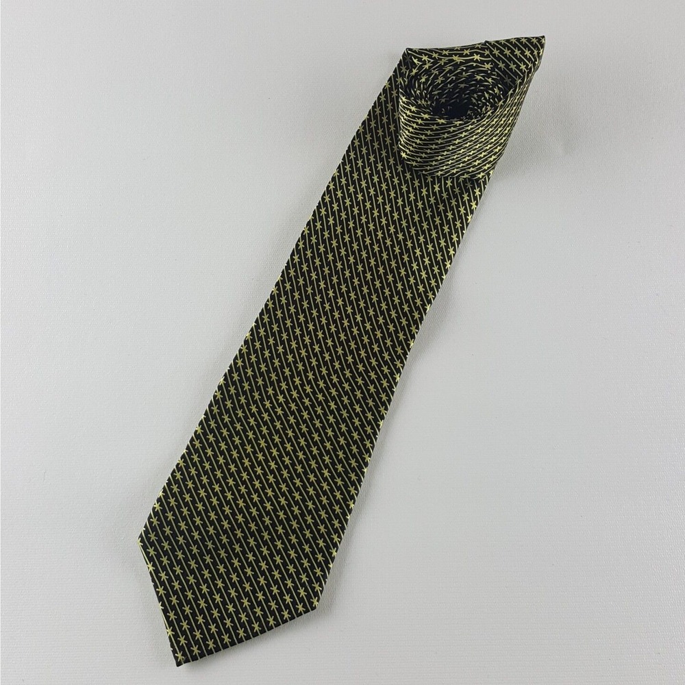Tongue Tied by Tom McLellon Men's Tie Black Yellow Cross 100% Silk